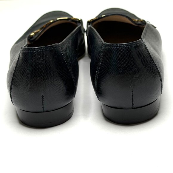 Salvatore Ferragamo Embossed Leather Loafers with Gold Bit in Navy Size 8.5 M - Picture 5 of 9